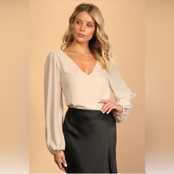 Lulu’s Stylish & Sincere Beige Long Sleeved Top - Picture 3 of 14